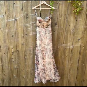 Ivory Floral Bustier Organza Lace-Up Maxi Dress 🌿